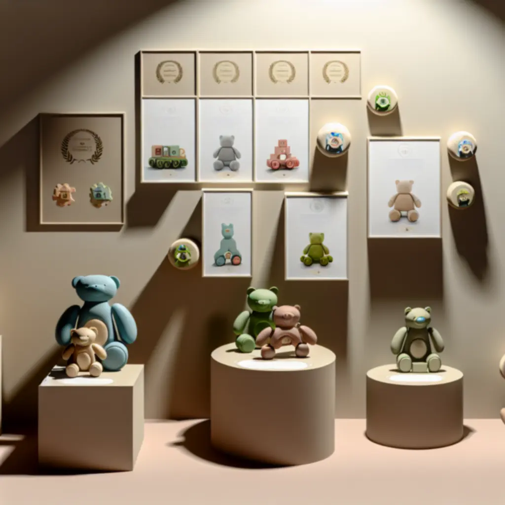 Ekspozycja drewnianych zabawek EcoPlayToys oznaczonych jako bestsellery