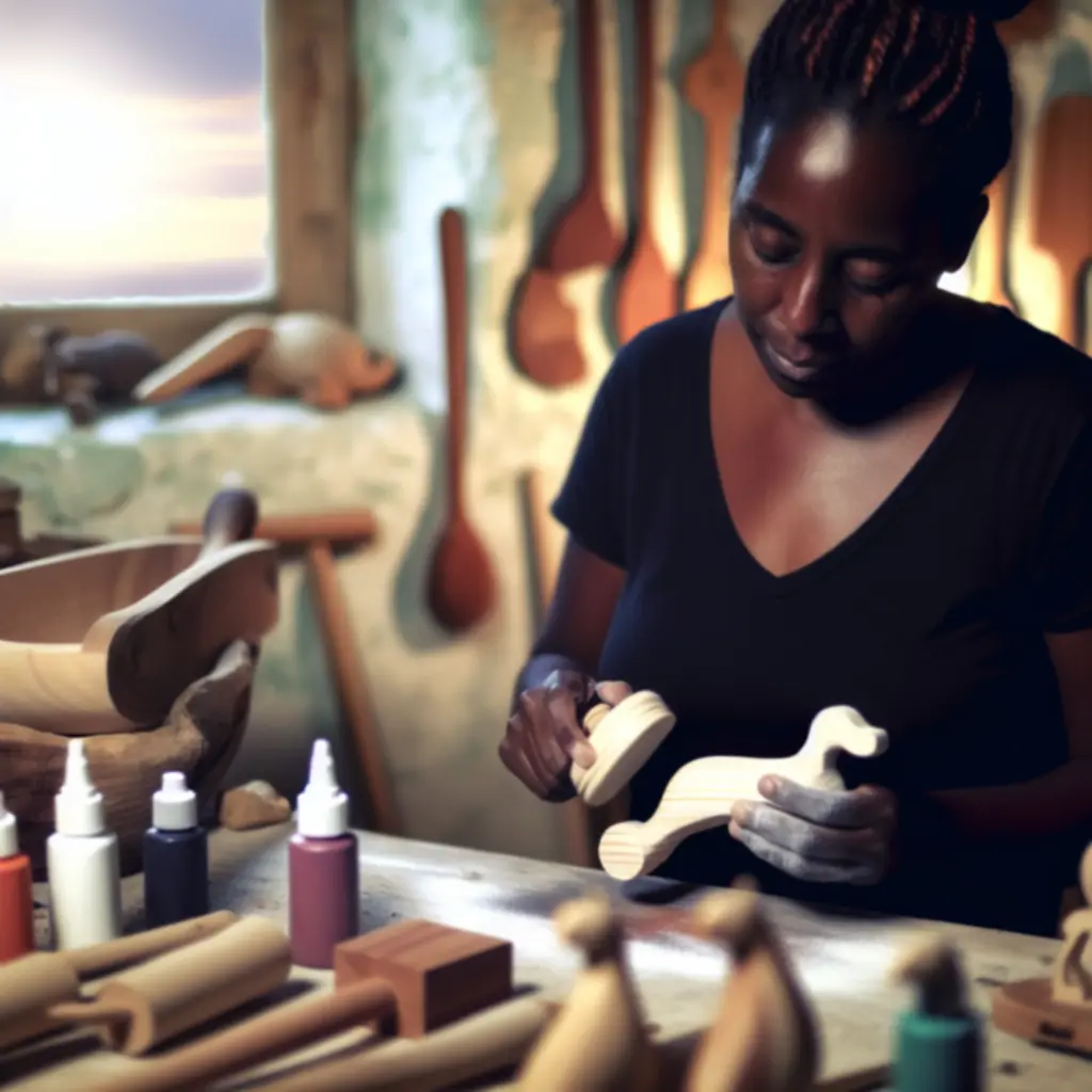 Detal ręcznie wykonanej drewnianej zabawki z naturalnym wykończeniem