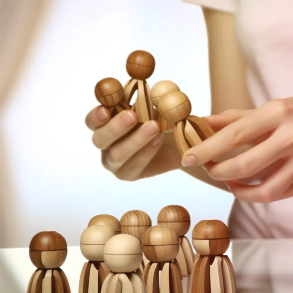 Zbliżenie na detale naturalnych, drewnianych zabawek EcoPlayToys